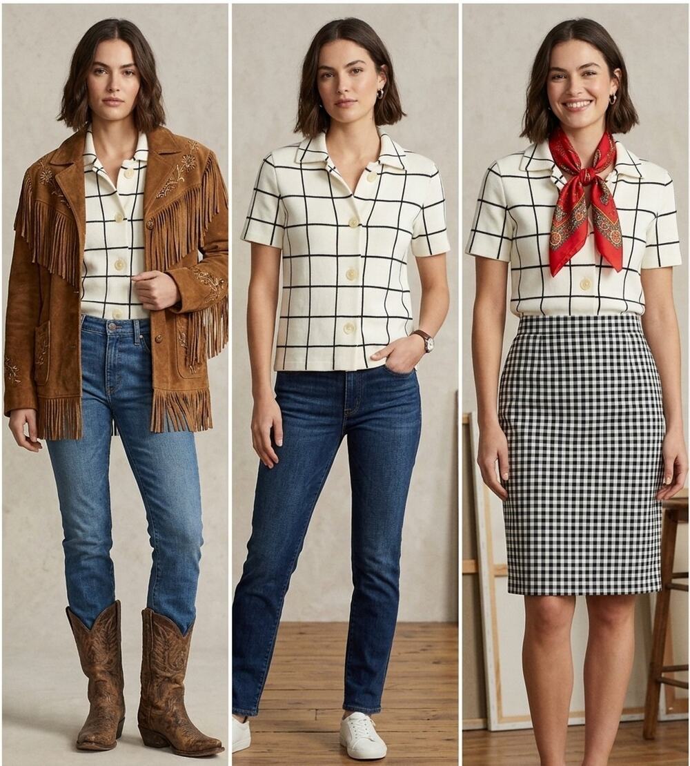 Lauren Ralph Lauren Vintage Style Grid Plaid Knit Button Front Polo Shirt Small